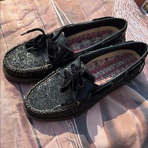 Stylish Black Glitter S Perry Top-Sider Women's Loafers